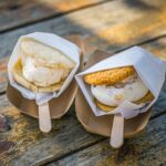ice cream sandwiches on a wooden table