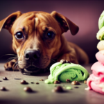 -up of a dog's face, eyes closed, tongue out, surrounded by scoops of colorful ice cream