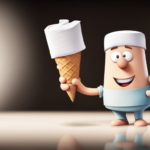 On illustration of a person with a cheerful face, holding an ice cream cone in one hand and a roll of toilet paper in the other