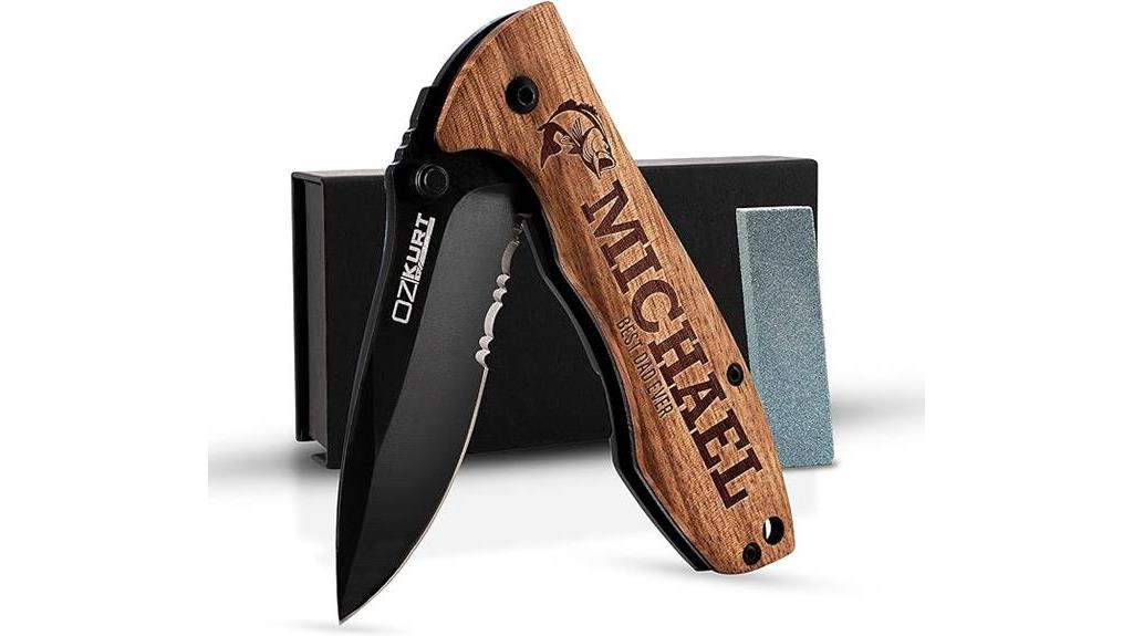 custom engraved oak knife