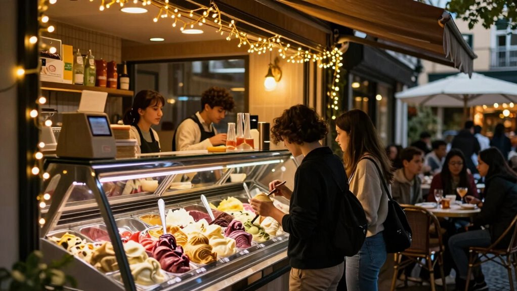 evening gelato shop crowds
