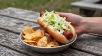 hot dogs with vinegared iceberg and potato chips