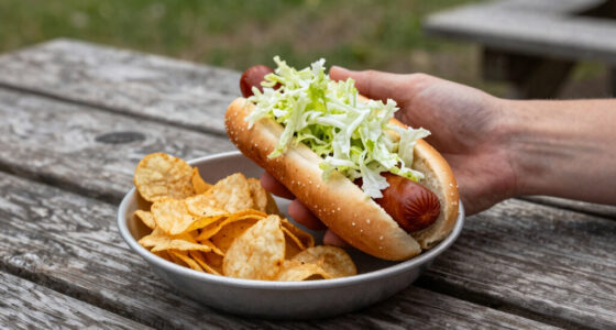 hot dogs with vinegared iceberg and potato chips