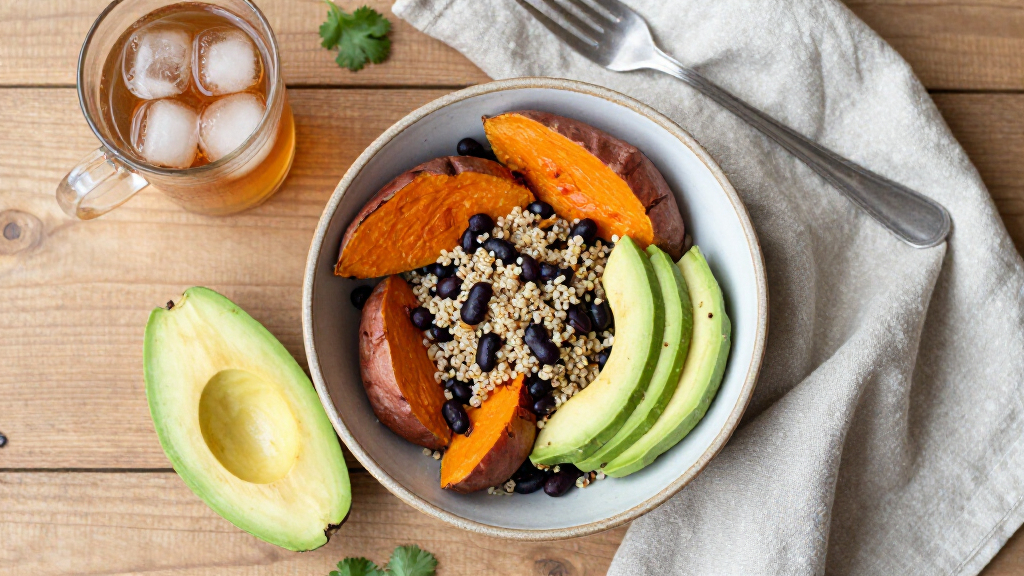 Roasted Sweet Potato, Black Bean, And Quinoa Salad