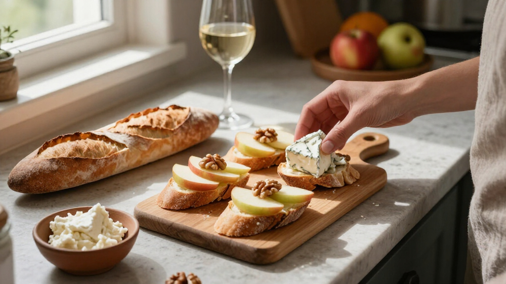 Crostini Con Formaggio Roquefort, Mele E Noci