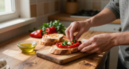 Crostone Di Pane Con Peperoni, Aglio E Prezzemolo